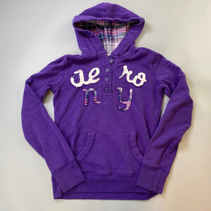 Y2K Aeropostale Hoodie Sweatshirt Women S Purple Plaid Vintage Mallcore Henley